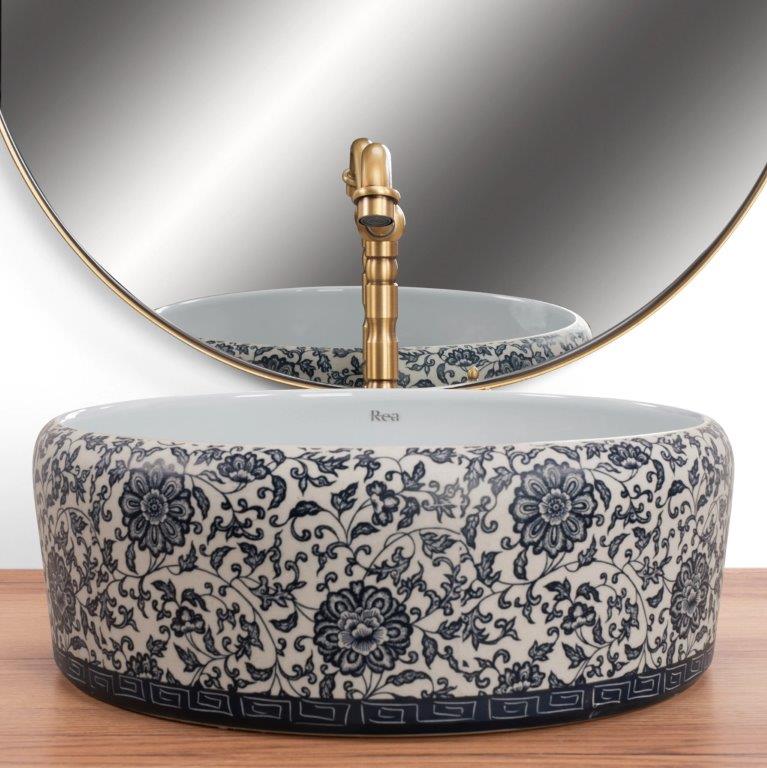 Νιπτήρας Επικαθήμενος Rea Florisa Dark Blue - Ø 40 cm